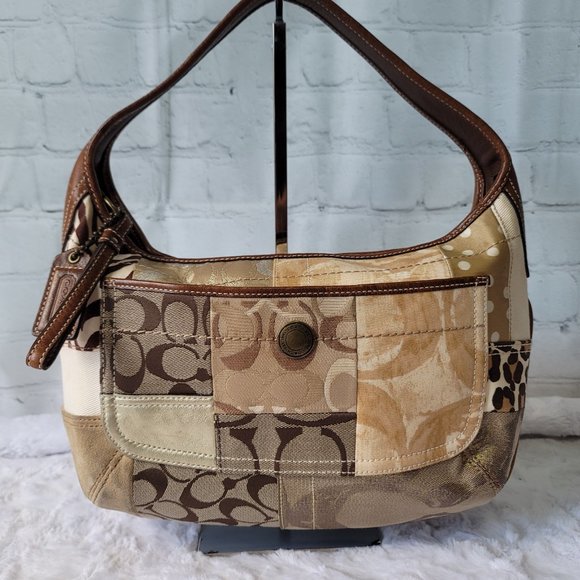 COACH 10808 Ergo Patchwork Leather Canvas Suede Hobo in Earth Tone Brown Color - Picture 3 of 12